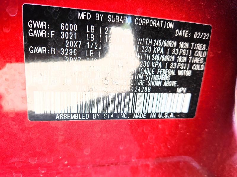 Aukcja sprzedaży 2022 Subaru Ascent, vin: 4S4WMAPD9N3424288, numer aukcji: 52951996