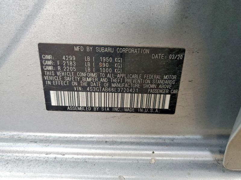 2020 Subaru Impreza მანქანა იყიდება აუქციონზე, vin: 4S3GTAB66L3720421, აუქციონის ნომერი: 53182636