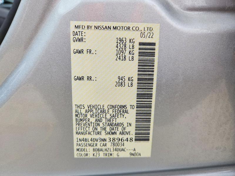 Aukcja sprzedaży 2022 Nissan Altima, vin: 1N4BL4DV3NN389648, numer aukcji: 54240936