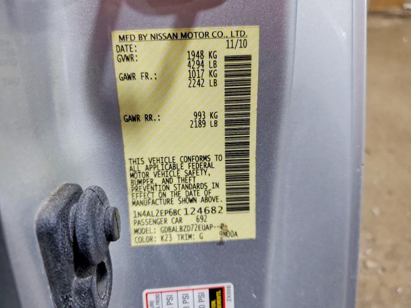 2011 Nissan Altima მანქანა იყიდება აუქციონზე, vin: 1N4AL2EP6BC124682, აუქციონის ნომერი: 52419346