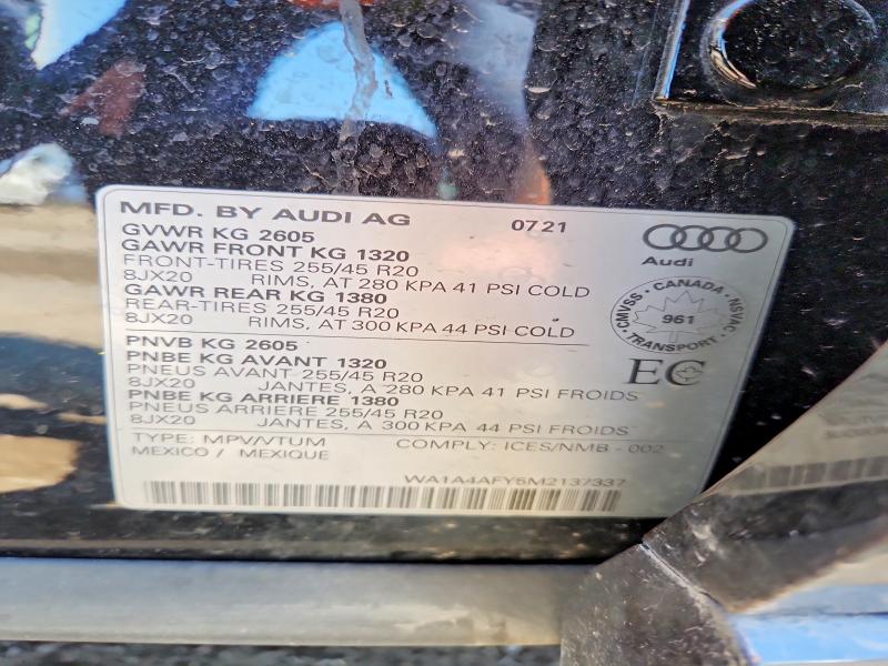 54747846 :رقم المزاد ، WA1A4AFY5M2137337 vin ، 2021 Audi Sq5 مزاد بيع