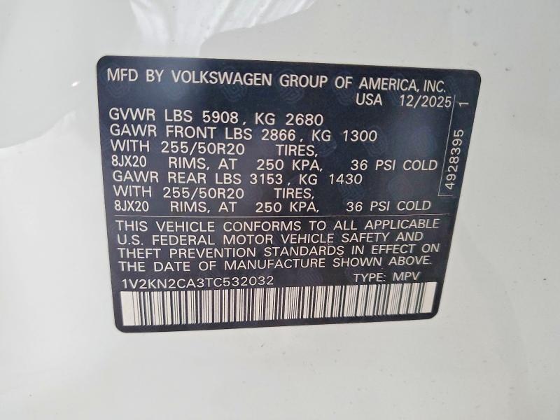 51346006 :رقم المزاد ، 1V2KN2CA3TC532032 vin ، 2026 Volkswagen Atlas مزاد بيع