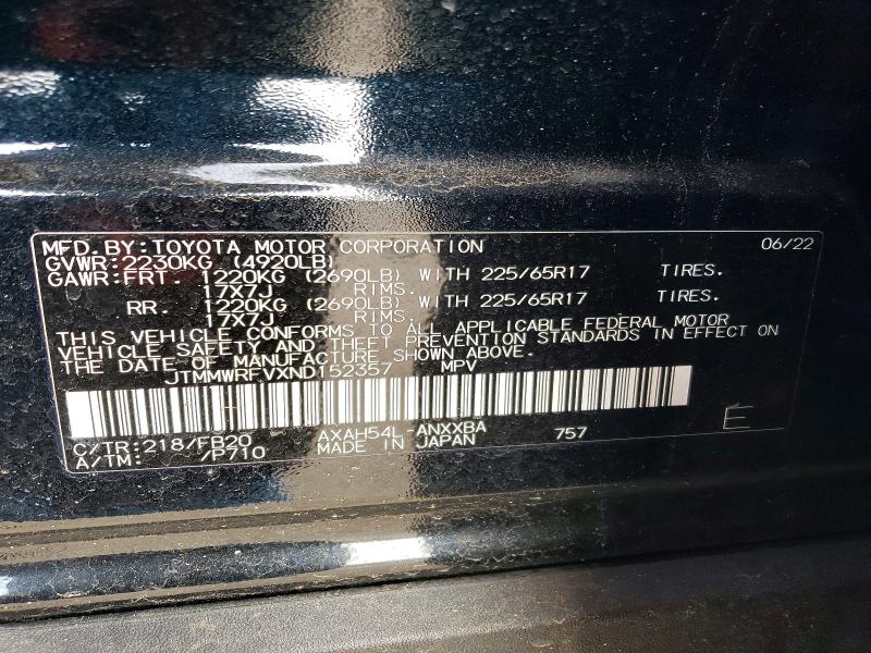 Aukcja sprzedaży 2022 Toyota Rav4, vin: JTMMWRFVXND152357, numer aukcji: 53267986