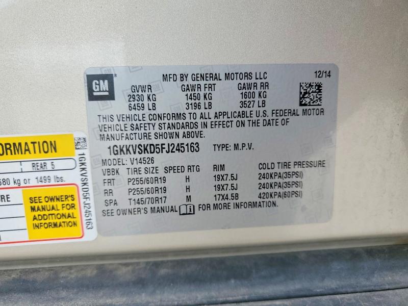 2015 Gmc Acadia მანქანა იყიდება აუქციონზე, vin: 1GKKVSKD5FJ245163, აუქციონის ნომერი: 53839596