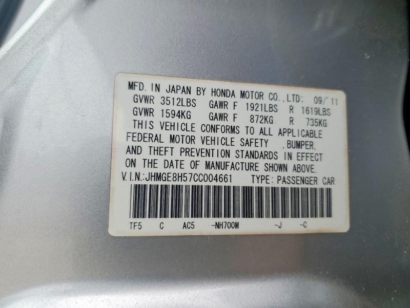 Продаж на аукціоні авто 2012 Honda Fit, vin: JHMGE8H57CC004661, номер лоту: 54475236