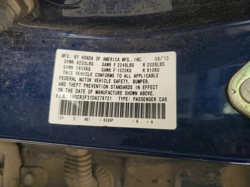 52148376 :رقم المزاد ، 1HGCR2F31DA279721 vin ، 2013 Honda Accord مزاد بيع