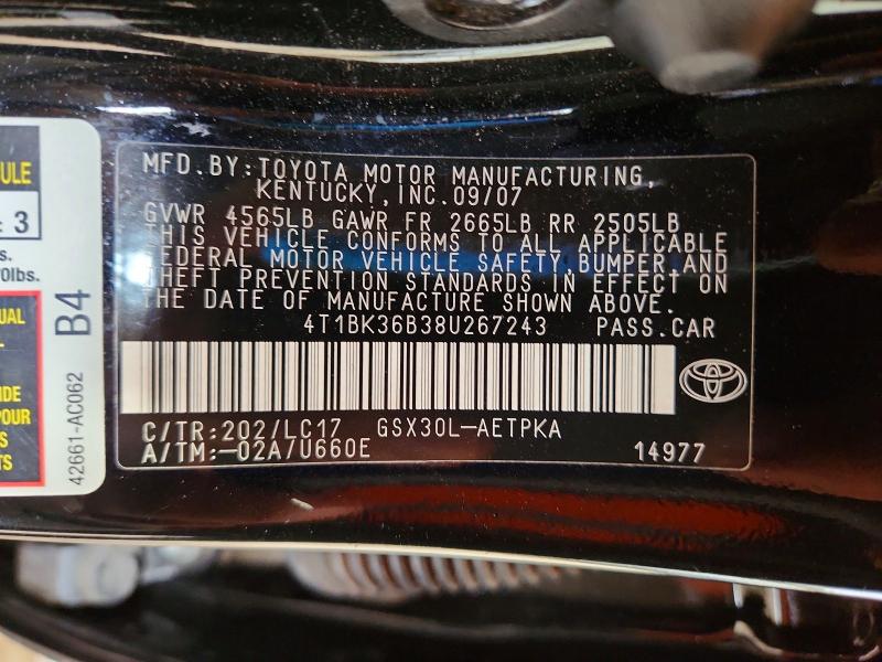 Продажа на аукционе авто 2008 Toyota Avalon, vin: 4T1BK36B38U267243, номер лота: 55093566