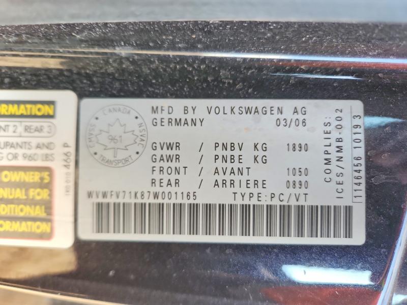 Aukcja sprzedaży 2007 Volkswagen New Gti, vin: WVWFV71K87W001165, numer aukcji: 52938476