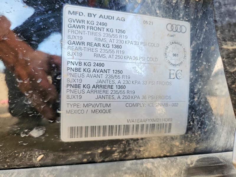 Продажа на аукционе авто 2021 Audi Q5, vin: WA1EAAFYXM2114369, номер лота: 53121676