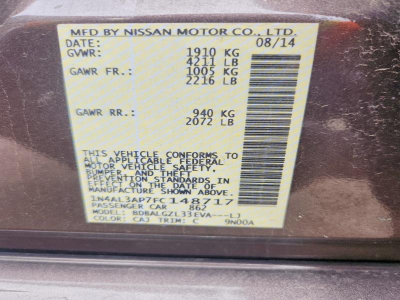 Продаж на аукціоні авто 2015 Nissan Altima, vin: 1N4AL3AP7FC148717, номер лоту: 53769636
