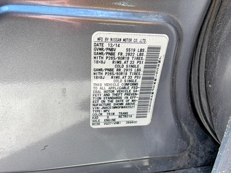 Продаж на аукціоні авто 2015 Infiniti Qx70, vin: JN8CS1MW0FM482521, номер лоту: 52534586