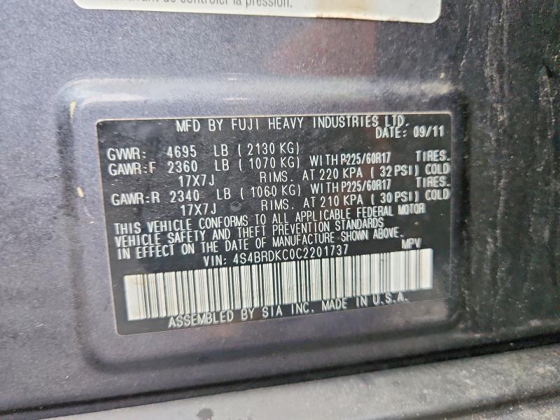 Aukcja sprzedaży 2012 Subaru Outback, vin: 4S4BRDKC0C2201737, numer aukcji: 53276376