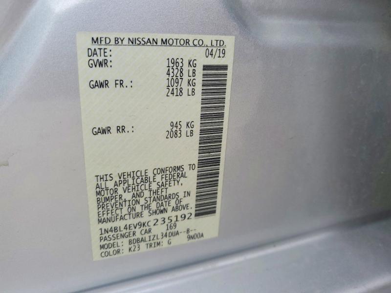 Aukcja sprzedaży 2019 Nissan Altima, vin: 1N4BL4EV9KC235192, numer aukcji: 52724156
