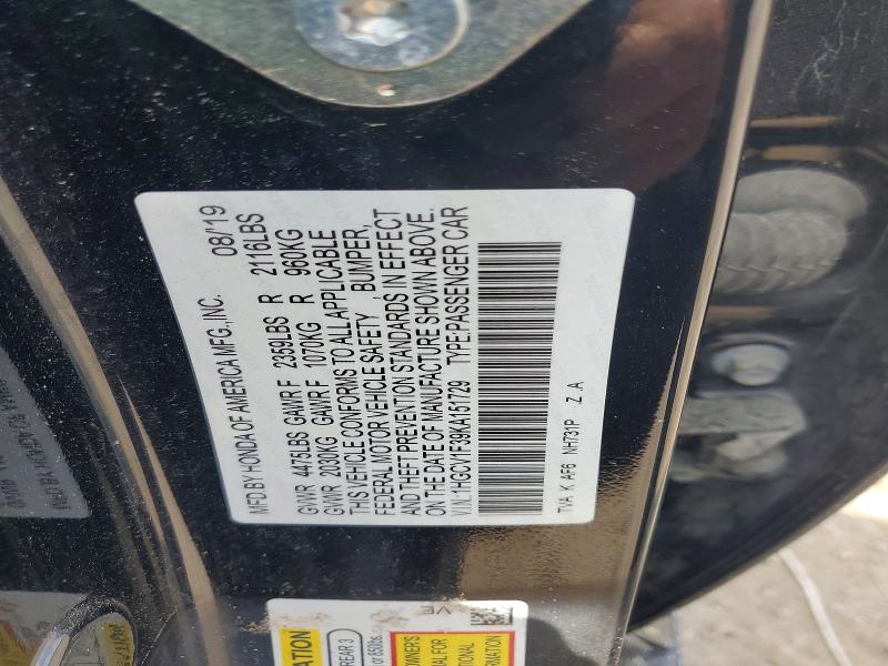 Aukcja sprzedaży 2019 Honda Accord, vin: 1HGCV1F39KA151729, numer aukcji: 54672826