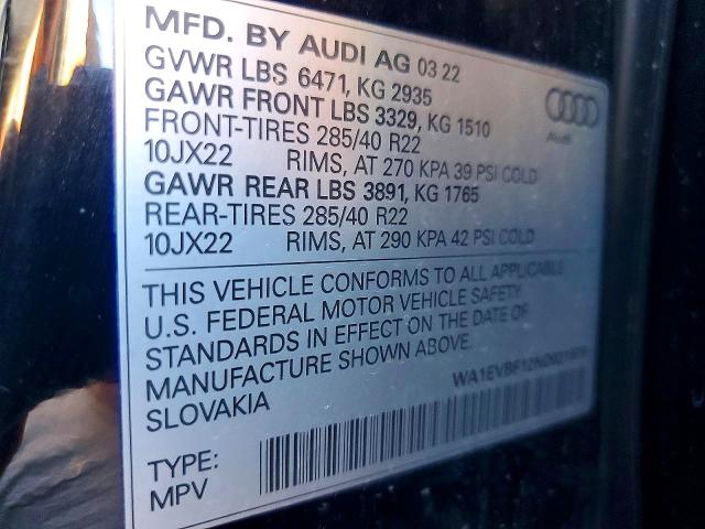 Продажа на аукционе авто 2022 Audi Q8, vin: WA1EVBF12ND021879, номер лота: 55615466