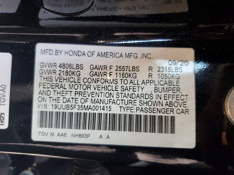 54207906 :رقم المزاد ، 19UUB5F35MA001415 vin ، 2021 Acura Tlx مزاد بيع