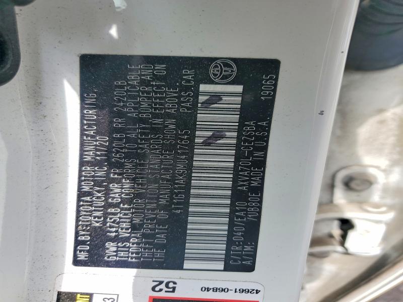 2021 Toyota Camry მანქანა იყიდება აუქციონზე, vin: 4T1G11AK9MU417645, აუქციონის ნომერი: 53470446
