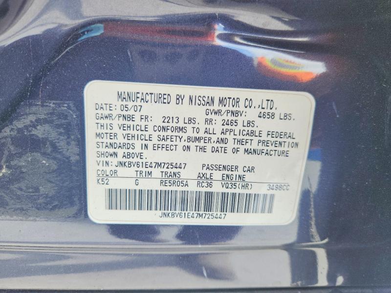 Продаж на аукціоні авто 2007 Infiniti G35, vin: JNKBV61E47M725447, номер лоту: 54283946