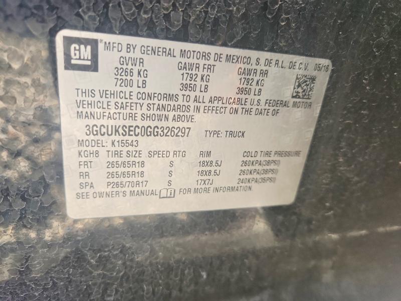Продаж на аукціоні авто 2016 Chevrolet Silverado, vin: 3GCUKSEC0GG326297, номер лоту: 53035446
