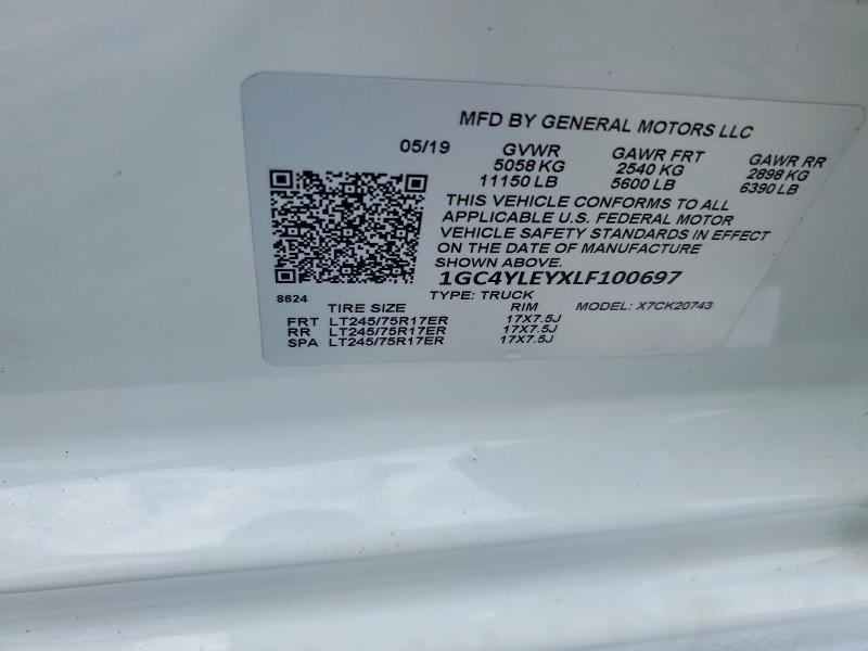 2020 Chevrolet Silverado მანქანა იყიდება აუქციონზე, vin: 1GC4YLEYXLF100697, აუქციონის ნომერი: 55083026