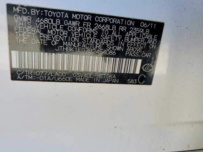 Aukcja sprzedaży 2011 Lexus Es, vin: JTHBK1EG7B2454086, numer aukcji: 53210696