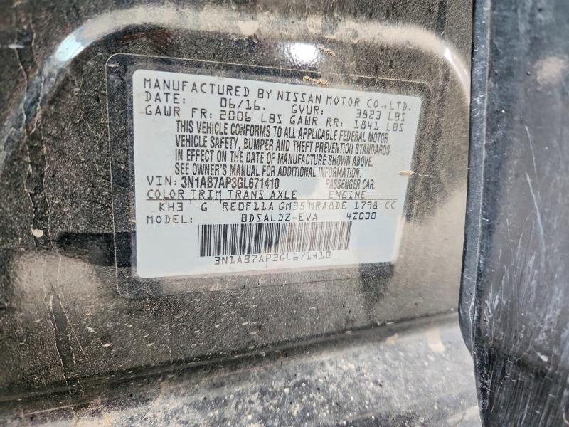 2016 Nissan Sentra მანქანა იყიდება აუქციონზე, vin: 3N1AB7AP3GL671410, აუქციონის ნომერი: 52227836