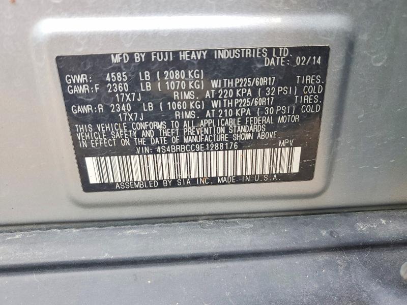 2014 Subaru Outback მანქანა იყიდება აუქციონზე, vin: 4S4BRBCC9E1288176, აუქციონის ნომერი: 52027476