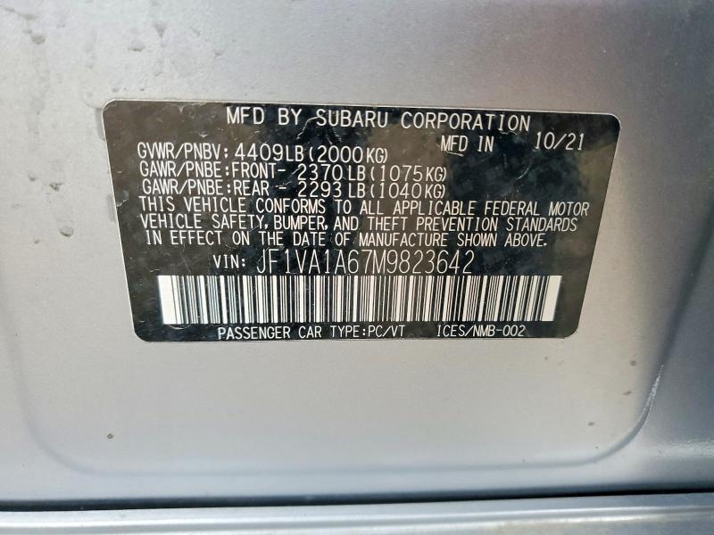 Продаж на аукціоні авто 2021 Subaru Wrx, vin: JF1VA1A67M9823642, номер лоту: 53588246