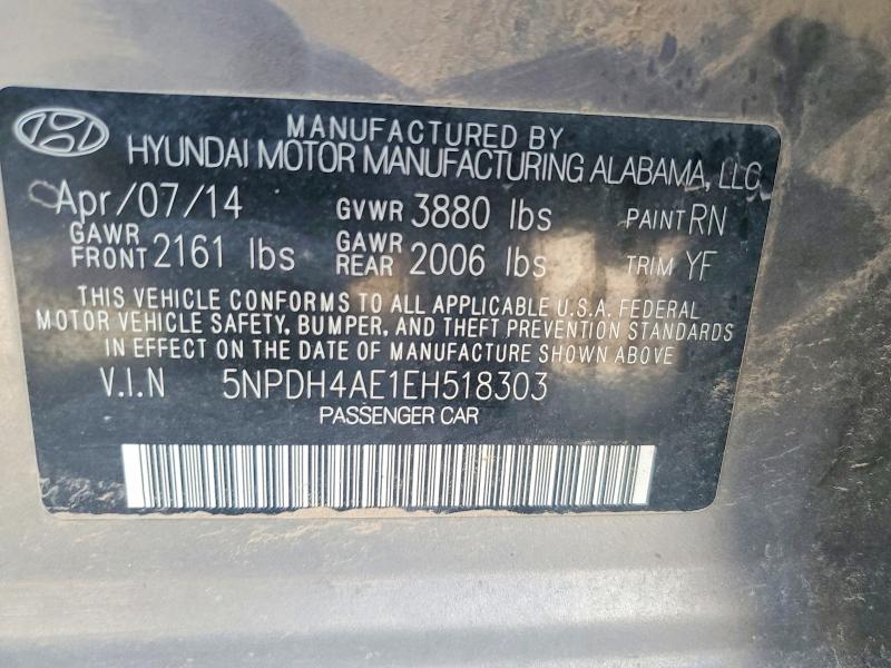 54729146 :رقم المزاد ، 5NPDH4AE1EH518303 vin ، 2014 Hyundai Elantra مزاد بيع