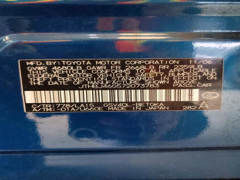 Aukcja sprzedaży 2007 Lexus Es, vin: JTHBJ46G572073783, numer aukcji: 52849276