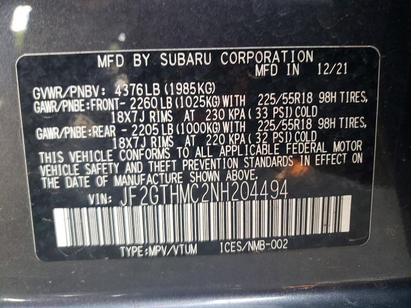 Aukcja sprzedaży 2022 Subaru Crosstrek, vin: JF2GTHMC2NH204494, numer aukcji: 53223606