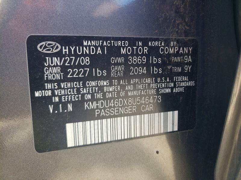 Aukcja sprzedaży 2008 Hyundai Elantra, vin: KMHDU46DX8U546473, numer aukcji: 52315416