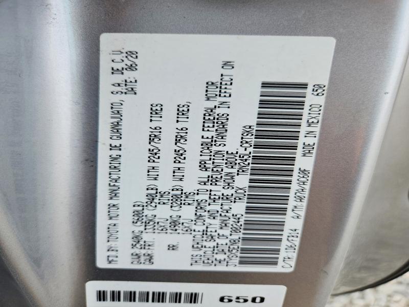 2020 Toyota Tacoma მანქანა იყიდება აუქციონზე, vin: 3TYSX5EN8LT002445, აუქციონის ნომერი: 54122576
