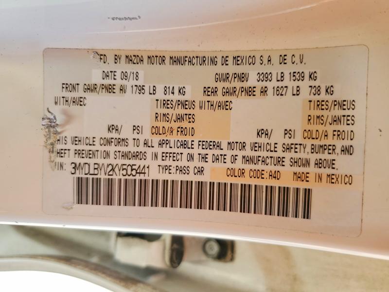 53781956 :رقم المزاد ، 3MYDLBYV2KY505441 vin ، 2019 Toyota Yaris مزاد بيع