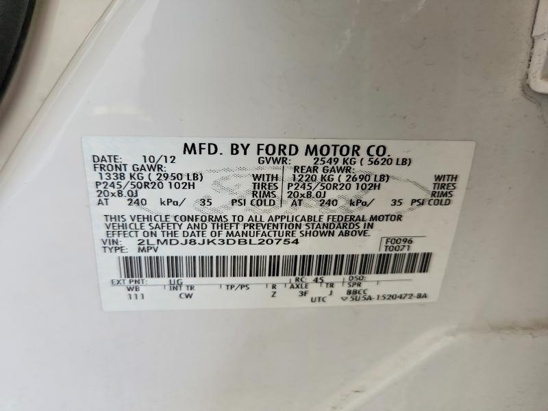 Продаж на аукціоні авто 2013 Lincoln Mkx, vin: 2LMDJ8JK3DBL20754, номер лоту: 53845866