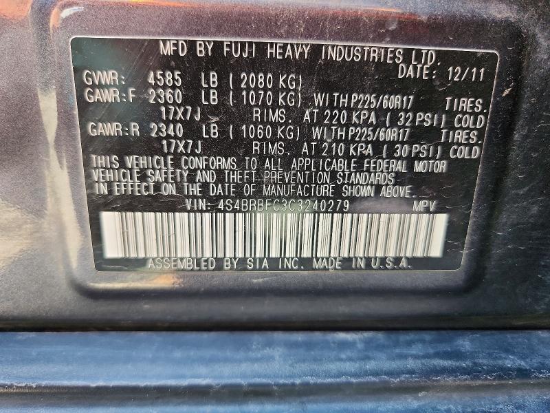 54730306 :رقم المزاد ، 4S4BRBFC3C3240279 vin ، 2012 Subaru Outback مزاد بيع