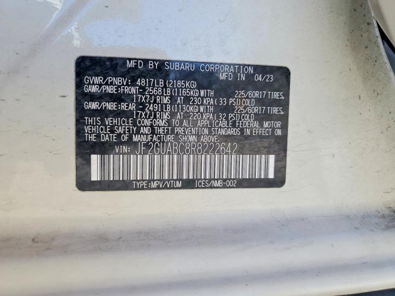 Aukcja sprzedaży 2024 Subaru Crosstrek, vin: JF2GUABC8R8222642, numer aukcji: 54476396