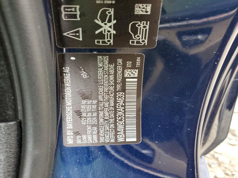 2019 Bmw 440xi მანქანა იყიდება აუქციონზე, vin: WBA4W9C53KAF94639, აუქციონის ნომერი: 53994426