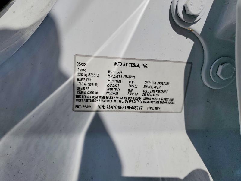 2022 Tesla Model Y მანქანა იყიდება აუქციონზე, vin: 7SAYGDEF1NF448147, აუქციონის ნომერი: 52698006