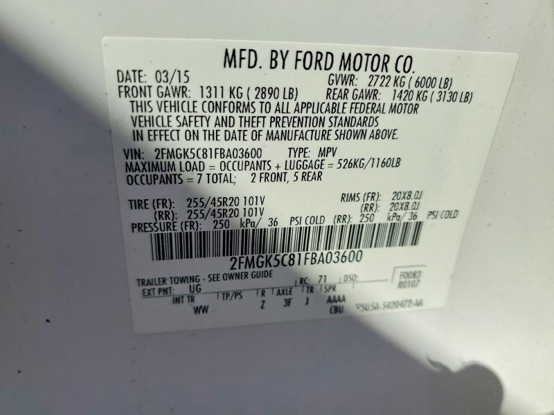 Aukcja sprzedaży 2015 Ford Flex, vin: 2FMGK5C81FBA03600, numer aukcji: 55035906