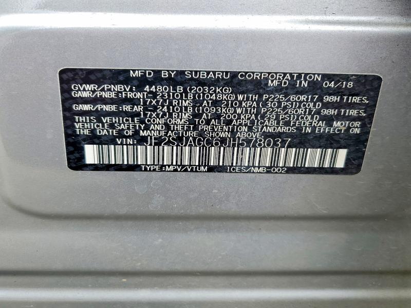 Продажа на аукционе авто 2018 Subaru Forester, vin: JF2SJAGC6JH578037, номер лота: 55577446