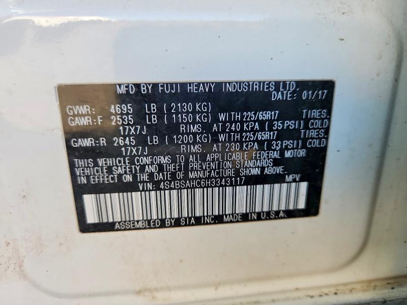 54086116 :رقم المزاد ، 4S4BSAHC6H3343117 vin ، 2017 Subaru Outback مزاد بيع