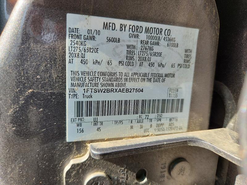 55214096 :رقم المزاد ، 1FTSW2BRXAEB27504 vin ، 2010 Ford F250 مزاد بيع