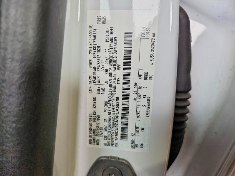 2023 Ford Escape მანქანა იყიდება აუქციონზე, vin: 1FMCU9GN0PUA55358, აუქციონის ნომერი: 54628346