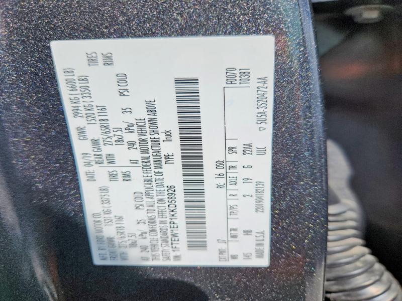 Aukcja sprzedaży 2019 Ford F150, vin: 1FTEW1EP1KKD58926, numer aukcji: 54168586