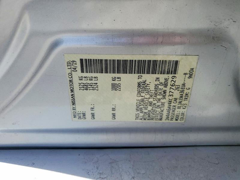 53897966 :رقم المزاد ، 1N4AA6AV4KC377629 vin ، 2019 Nissan Maxima مزاد بيع