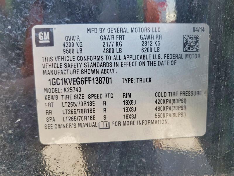Aukcja sprzedaży 2015 Chevrolet Silve 2500, vin: 1GC1KVEG6FF138701, numer aukcji: 52939366
