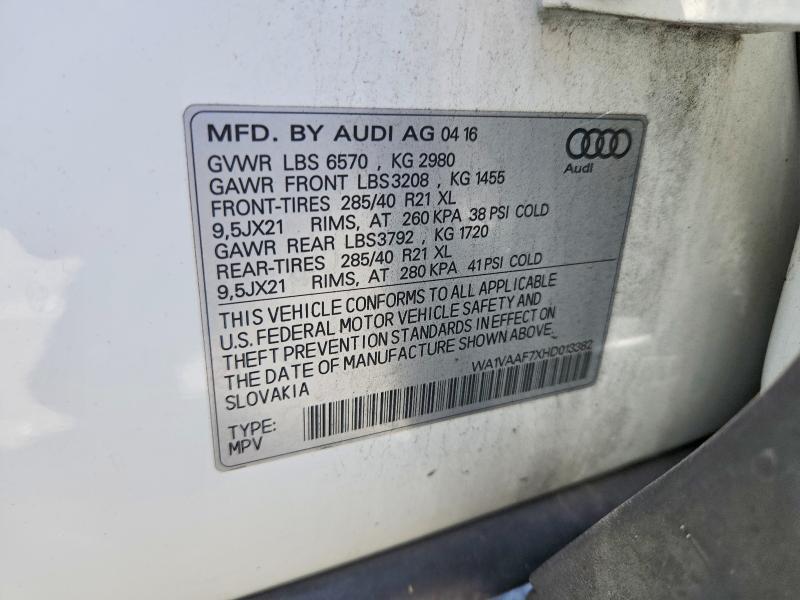 54493026 :رقم المزاد ، WA1VAAF7XHD013382 vin ، 2017 Audi Q7 مزاد بيع