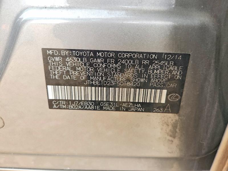 Aukcja sprzedaży 2015 Lexus Is, vin: JTHBE1D23F5018420, numer aukcji: 52967126