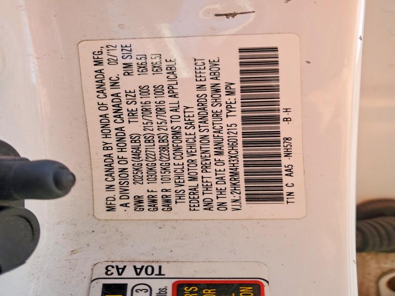 53235146 :رقم المزاد ، 2HKRM4H3XCH601215 vin ، 2012 Honda Cr-v مزاد بيع
